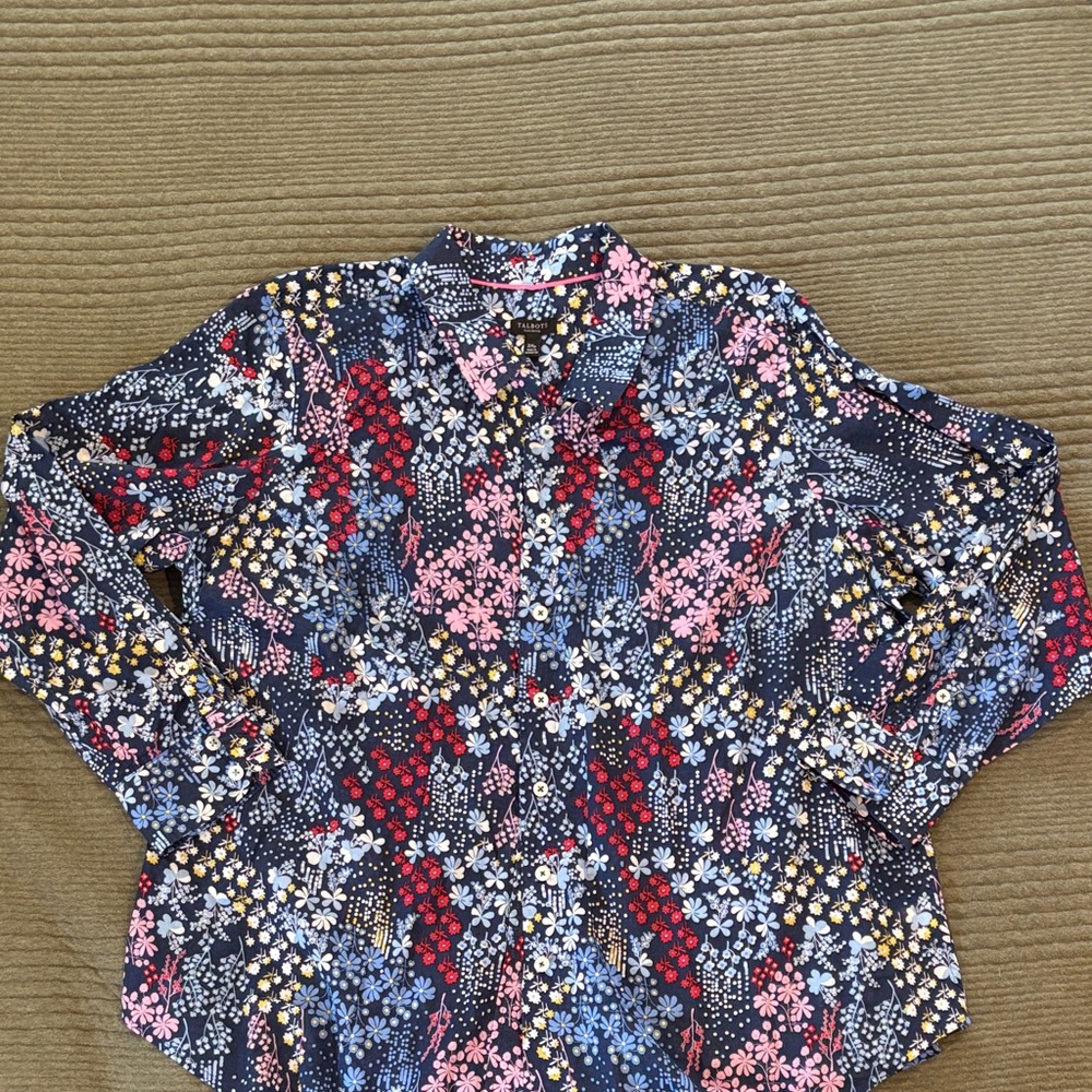Talbots Navy Floral Petite Blouse 2X petite